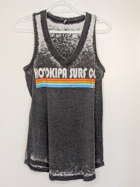 HAWAII BURNOUT TANK TOP Women's Dark Gray V-Neck Tank with Retro Stripe